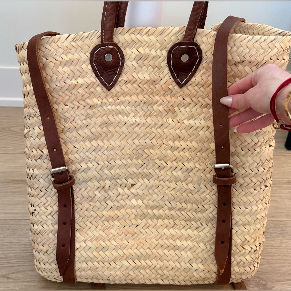 NWOT Authentic Handmade French Straw and Leather Basket Backpack | O/S - Picture 4 of 14